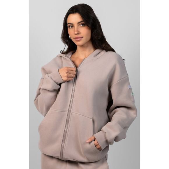 Comfrt Travel Essentials Zip Hoodie in Bark, size small, MSRP $140 - Picture 1 of 16